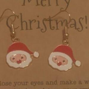 Festive Christmas Red Santa  Head Dangle Earrings NEW NWT